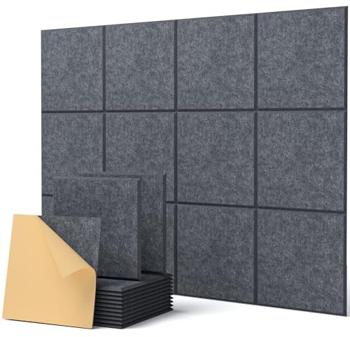 Quadratische 12 Stück Akustikplatten Selbstklebend, Schallabsorber Schallschutz Wand Hoher Dichte Schallschutzplatten, Akustikpanel Schalldämmung Akustikplatte, 30x30x0.9cm
