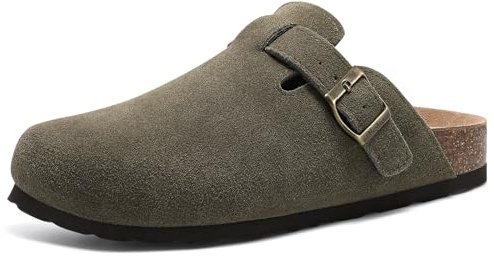 Beslip Women's Suede Clogs Soft Cork | Footbed Leather Mules Comfort Potato Shoes with Arch Support