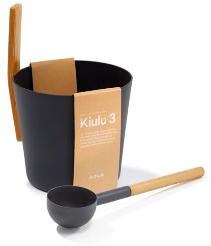 KOLO Sauna Set Kiulu 3 - Kübel 5 l + Aufgusskelle 300 ml - Schwarzes Aluminium - Bambusgriff - 2-teiliges Premium-Set für Aufgüsse und authentische finnische Saunakultur - Made in Finland