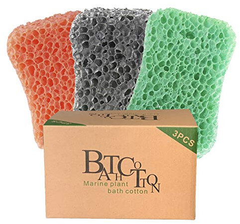 Bath Sponges 3-Pack Soft Exfoliating Shower Sponges for Deep Cleaning, Durable Body Sponge Set for Adults in Orange,Grey & Green
