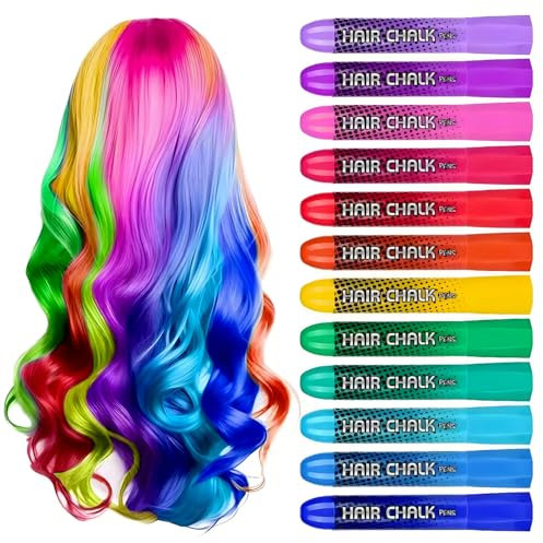 Gessetti Per Capelli,12 Colori Temporanei Gesso Capelli Temporanea Non Tossici Lavabili, Gesso Pettine Capelli Gessi Capelli Colorati per Trucco di Halloween, Party, Carnevale, Natale e DIY