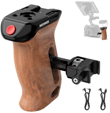 Neewer Wooden Side Handle with Record Start/Stop Remote Trigger NATO Clamp 1/4 & 3/8 Threads Vertical Adjustment 22lb Load Compatible with SmallRig Camera Cage Sony Fujifilm Panasonic, CA123