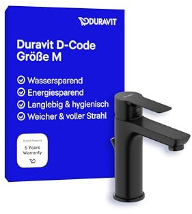 Duravit D-kod tvättställskran, storlek M (pip höjd 167 mm), energibesparande kran (FreshStart), vattenbesparande kran (MinusFlow), med dragstång avloppsarmatur, svart matt
