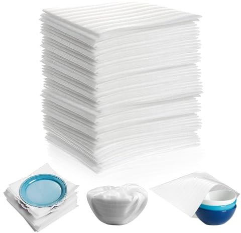 Lot de 100 films à bulles en mousse pour cartons de déménagement, cartons, vaisselle, verres, bouteilles de vin (20 x 20 cm)