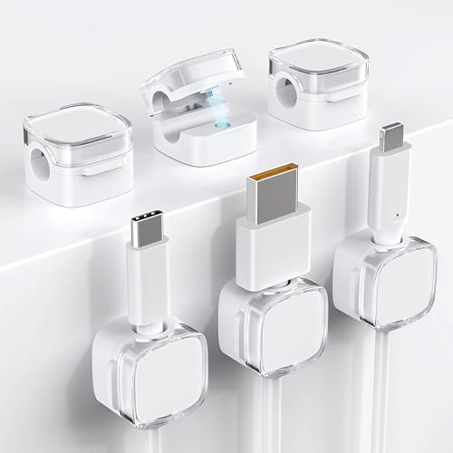 6 Organizador de cables magnetico Clips autoadhesivos, Escritorios Mesita de noche Sujetador para cables de officina Soporte para cables movil ordenador