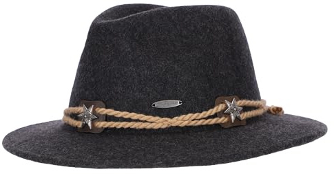 Steigenhöfer Original Herren Trachtenhut, Filzhut, Wanderhut Tiroler Art - Georg - Größenverstellbar - Mit Schweißband - 100% Schurwolle - Zum Förstern, Wandern & Oktoberfest - Schwarz - 56