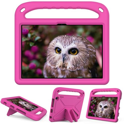 leleyo Custodia per tablet per Amazon Fire HD 8 e 8 Plus 8 pollici (2020/2022/2024) Custodia per bambini Maniglia antiurto Supporto leggero Copertura protettiva rosa