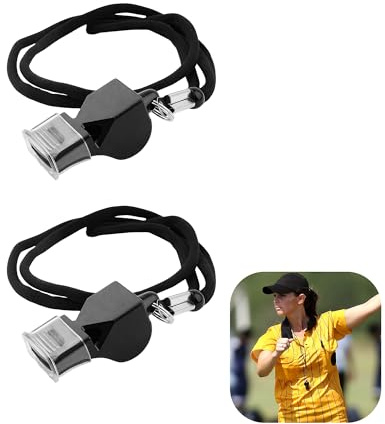 QACUU 2 Pack Referee Whistle, Black Plastic Sports Whistles for Coaches
