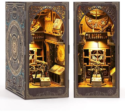 KaayeeWood Kit fai da te, 204 puzzle in legno 3D, in miniatura, libreria, decorazione con lampada a LED, set fai da te per adulti, casa delle bambole in legno