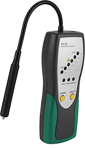 HELEVIA Tester Liquido Freni con Sonda a Collo di Cigno da 30 Mm Doppio di Allarme per Rilevamento Contenuto Acqua, Rilevatore di Cromismo Olio, Resistente all'Usura