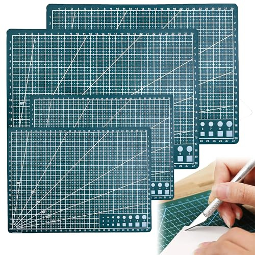4 Pcs Self-Healing Cutting Mats A4 A5 Sizes 2-in-1 Craft Mat Non-Slip Grid Cutting Board for Sewing Quilting Cardmaking DIY Projects Green