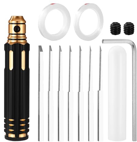 Fukaisu Kit Strumento Incisione Modelli, Scalpello Modelli con 7 Lame 0.1/0.2/0.4/0.6/0.8/1.0/2.0mm, Incisore Linee Linee Pannellatura Precisione per Gundam Incisione Resina GK Modellini Scala