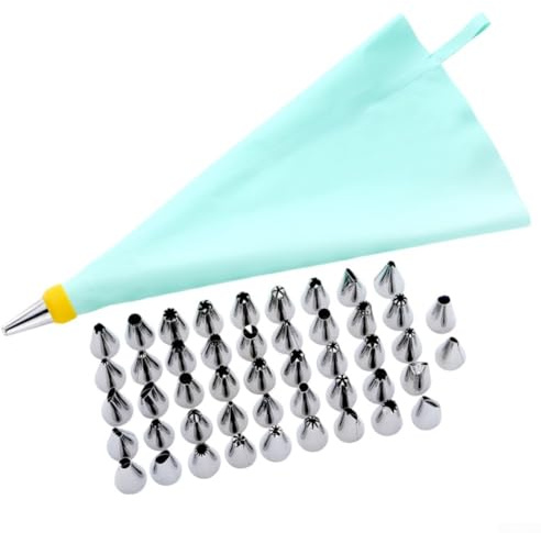 Dolvitrny Set di beccucci per tubazioni in acciaio inossidabile con sacchetti in silicone riutilizzabili, resistenti al calore fino a 230 °C, lavabili in lavastoviglie e compatti, per cottura in casa