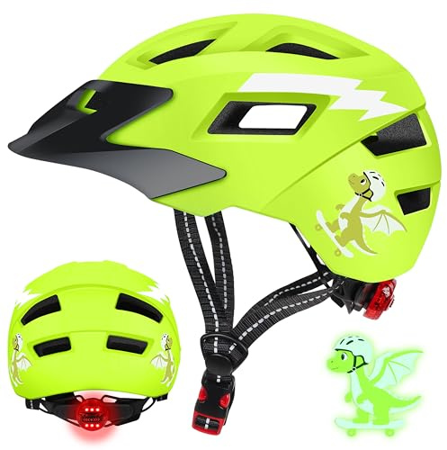 JONRRYIN Casco per Bambini Regolabile, Casco da Bici per ragazze ragazzi Bambina Bambino 3-13 Anni, Casco protettivo per resistente Agli Urti e Agli Impatti, 14 Prese d'aria (Verde, S)