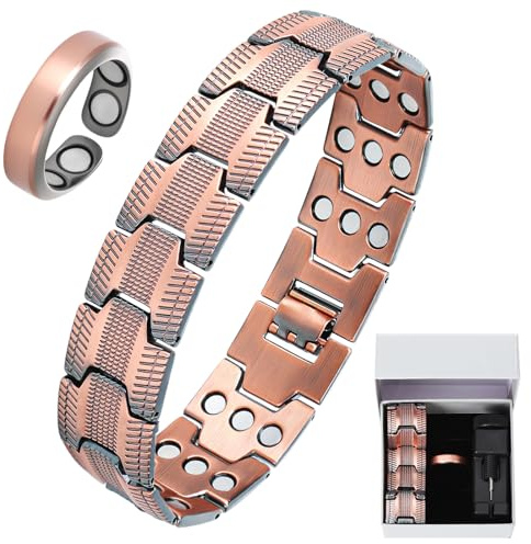 CAMETNG koppararmband herr, 3 rader ultrastarkt magnetarmband med storleksjusteringsverktyg, ring och presentförpackning, justerbart koppararmband för män fäder seniorer present
