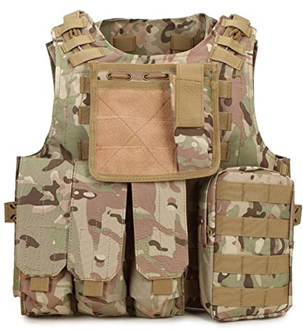 QMFIVE MOLLE RRV Assault Combat Vest with pouch/Traning Protective Security Vest for Tactical Hunting Airsoft Outdoor (MC)