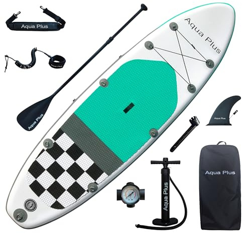 Aqua Plus Sup Inflable de 15cm de Grosor para Todos los Niveles de Habilidad, Paleta Ajustable, Bomba, Mochila de Viaje ISUP, Tabla de Remo Inflable para jóvenes y Adultos
