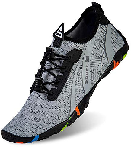 Water Shoes Womens Mens Aqua Beach Swim Shoes Quick Drying Barefoot Shoes for Swimming Pool Boating Surfing Diving Yoga(934-Light/Gray,8UK)