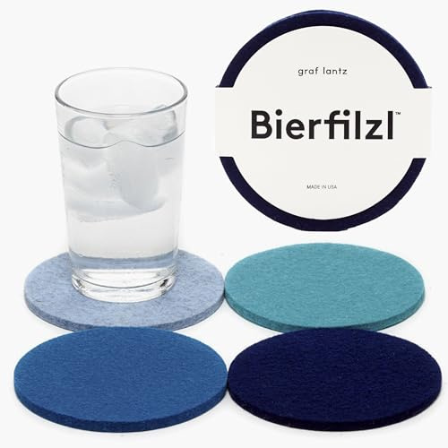 Graf Lantz - Bierfilzl Merino Wool Round Coasters Set of 4 - Ocean (4 Circles) - Absorbs 30% of Weight - German Wool - Heat Resistant, Sustainable, & Reusable - Home Decor & Coffee Table Decor