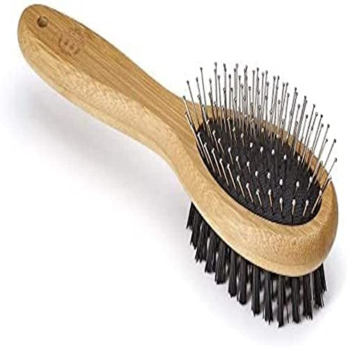Mikki Cepillo Combinado Hecho de Bambú para Eliminar el Pelo Durante la Muda Mediante un Masaje para Pelo Corto y Medio., para Perros y Gatos, para Acicalar Pelajes Desaliñados, Pequeño 70 g