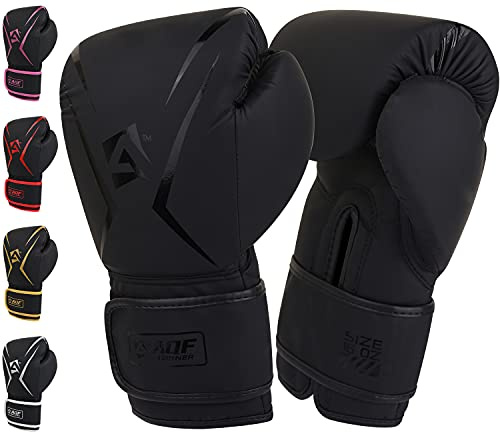 AQF Guantoni Da Boxe, Sacco Da Boxe Guantoni Boxe Bambini, Pelle Guanti Boxe Per MMA, Muay Thai, Martial Arts Guanti Da Boxe Strato Extra Imbottitura Uomo Donna 4 6 8 10 12 14 16 Oz (6 oz, Nero)