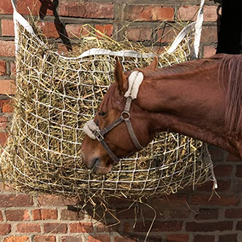Pferdelinis Rete da Fieno per Cavalli, Rettangolare, in Bianco, a Maglia Stretta, 3 x 3 cm, per Tempo prolungato, Grande Rete da Fieno 120 x 90 cm, 9 kg