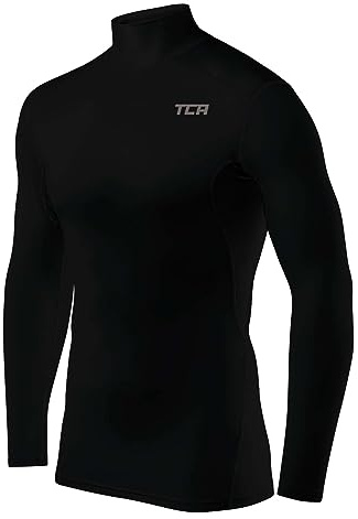 TCA Hyperfusion Compression Base Layer Maglia Manica Lunga sotto Maglia da Uomo - Collo Alto - Nero (Collo Alto), L