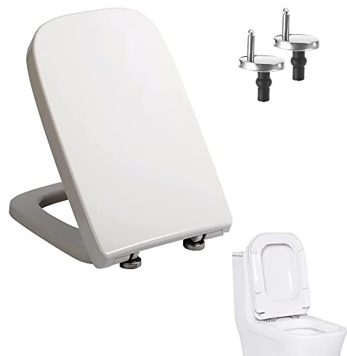 Toilet Seat, Soft Close Square Shape Toilet Lid with Quick Release for Easy Clean,Anti-Bacterial White Loo Seat with Adjustable Hinges Urea-Formaldehyde Toilet Seat