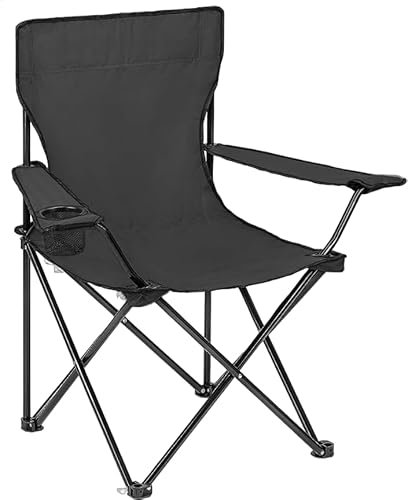 Efforias Camping Chair Lightweight Folding Cup Holder Carry Bag 100kg Capacity (Pack of 1, Black)