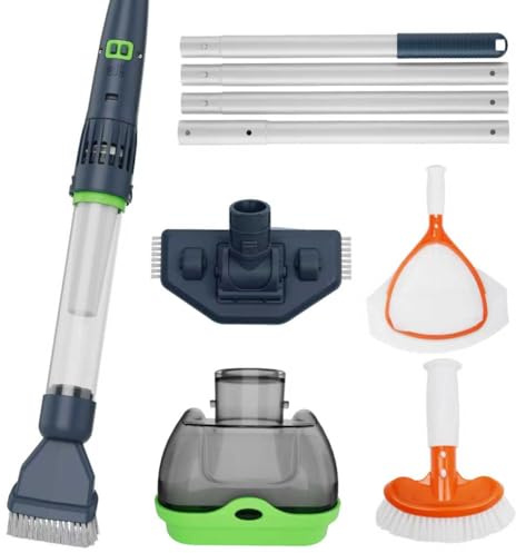 Aspiradora recargable para piscina y spa – Modo dual y sistema de accionamiento magnético, filtros de malla ultrafina de 25 µm para jacuzzi, piscinas pequeñas sobre el suelo, 70 minutos