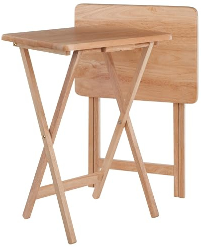 Casafoyer 2-Piece Lacquered Wooden Snack Table Set: Foldable Rectangular Tray Tables for Snacks Beverages Books and More