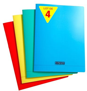 Calligraphe 18400Cpack Un lot de 4 Cahiers Agrafés (une Marque de Clairefontaine) - 24x32 cm - 192 Pages Petits Carreaux - Papier Blanc 90 g - Couvertures Polypro assorties aléatoires