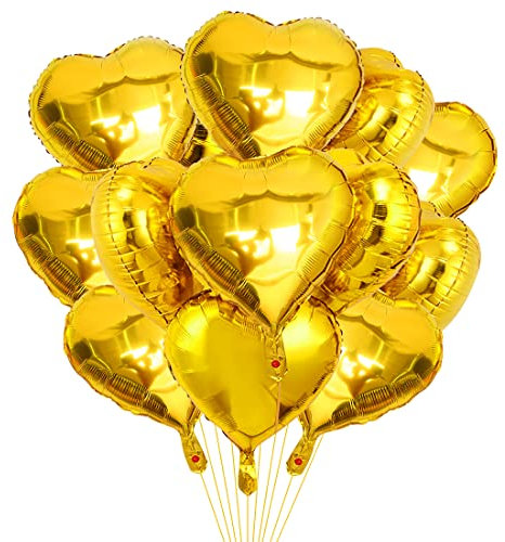 Herz Folienballon Gold 20 Stück,Herz Helium Luftballons,Heliumballon Herzen,Herzluftballons,Herzform Folienluftballon Herzballons Geeignet für Geburtstag Hochzeit Verlobung Brautdusche Valentinstag