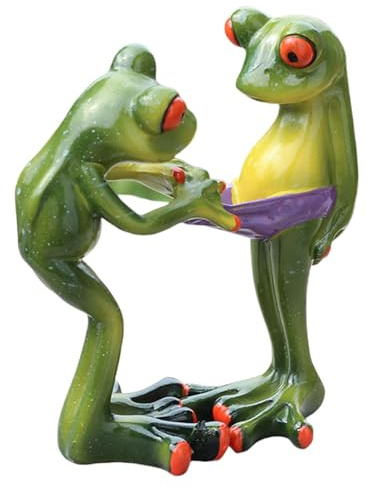 Statua da giardino con rana, statuette di rana per esterni, per il giardino, decorazione per finestre del soggiorno, coppia di rane, divertente scultura in resina, decorazione per la casa
