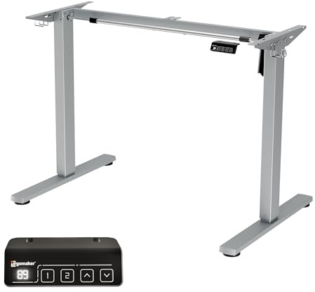 ERGOMAKER Bureau Assis Debout Électrique,Cadre pour Bureau Debout avec Fonction mémoire et Soft-Start/Stop, Télescope Double (Gris)