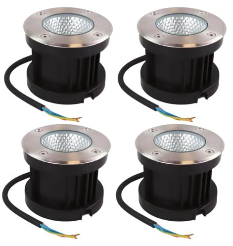 ENOVALITE 4er Set LED Bodeneinbaustrahler 7W 490lm 3000K Warmweiß - Ø 100x80mm - IP67 - Edelstahl und Aluminium - befahrbar bis 2t - 230V Bodeneinbauleuchte Außenleuchte Bodenspot