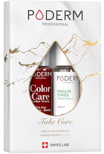 PODERM Nagelvård Take Care presentset | närande serum och vårdslack med te - presentidé för mors dag | stärkande nagelvård gåva mamma, syster och mormor - schweizisk tillverkad
