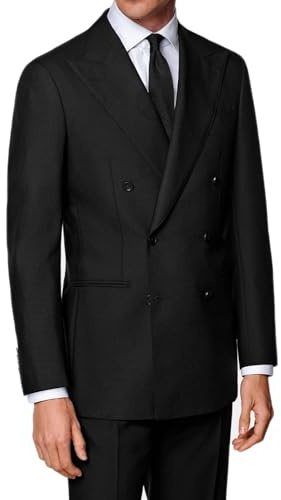 VEQUÈ Abito da Uomo Cerimonia Elegante Doppiopetto Vestito Completo Sartoriale Doppio Petto Giacca e Pantalone Formale (IT, Numero, 50, Regular, Regular, Nero)