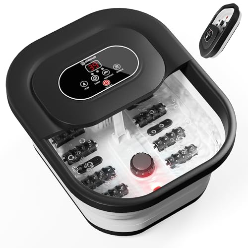 COMFIER Massaggiatore per piedi riscaldato, pediluvio con vibrazione, bolle, rulli massaggianti, temperatura regolabile per comfort home spa, regali per donne e uomini