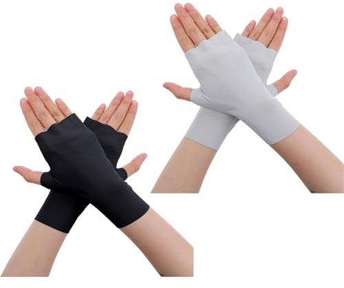 Lot de 2 paires de gants UV légers pour lampe à ongles en gel, gants rafraîchissants pour femme, gants anti-soleil, mitaines, longueur poignet, gants antidérapants pour mélange de nylon pour l'été, le