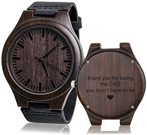 KOSTING Personalized Men’s Engraved Wood Watches Customized Natural Handmade Wooden Wrist Watch Analog Japanese Quartz Movement Stylish Classic Unique