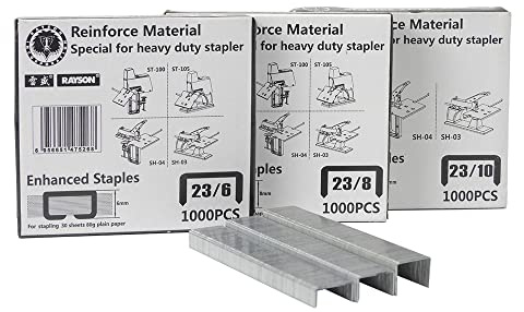 Rayson Robuste Heftklammern, 23/6, 23/8, 23/10, vielseitige Heftklammern, 3 Boxen mit 1000 Heftklammern (3000 Heftklammern)