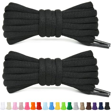 Stepace 2 Paires de Lacets Arrondis de 60cm Pour Baskets, Longueur 200cm 18 Couleurs, Lacets de Chaussures Noir 120cm
