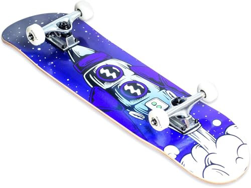 Muuwmi Skateboard Rocket – ABEC 5 - Ahornholz 9-lagig - rutschfest - Board Deck 79x20 cm - PU-Rollen 50x30 mm - Double Kick
