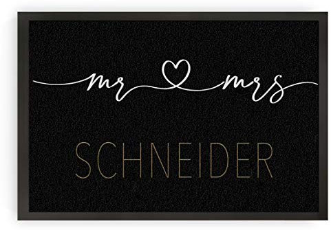 SNUZZ DEIN MERCHANDISE PARTNER Fußmatte, Schmutzfangmatte, Fußabstreicher, Anti-rutsch Indoor/Outdoor, Mr & Mrs 60cmx40cm (Mr Mrs Gold)