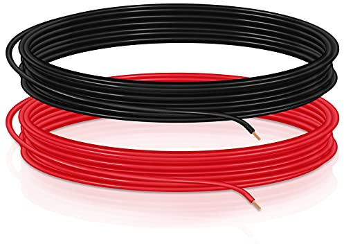 JatilEr 2,50mm² Fahrzeugleitung 5m, KFZ Kabel Litzenkabel, PVC Kupferkabel Litze Batterie Kabel Set als Ring - Rot und Schwarz je Farbe ein 5m Ring