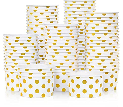 MATICAN Papier-Eisbecher – 100 Stück, 266 ml, Einweg-Dessertschalen für heiße oder kalte Speisen, 266 ml, Partyzubehör, Leckerlibecher für Eisbecher, gefrorenen Joghurt, Suppe, Goldfolie gepunktet