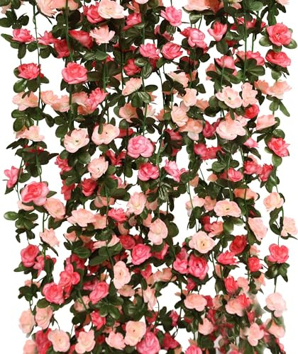 Party Joy Lot de 8 guirlandes de fleurs artificielles de 124 m guirlande de lierre rose à suspendre pour décoration murale de chambre paniers à suspendre arche de mariage décoration de jardin (rose)