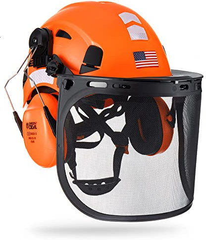 Forestry Safety Helmet Chainsaw Helmet with Mesh Face Shield and Ear Muffs 3 in 1 Protection System ANSI Approved Forestry Hard Hat for Men & Women Industrial Construction,Chainsaw Protective