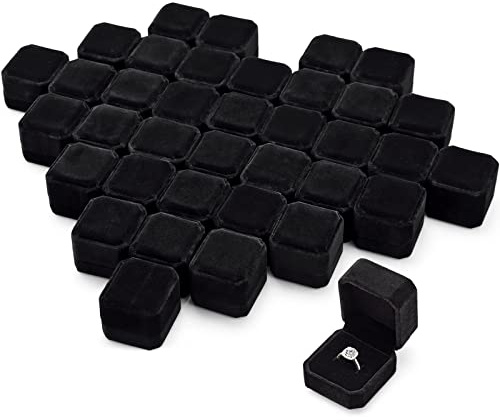Laumoi 36 Pcs Ring Boxes Bulk Black Velvet Jewelry Earring Boxes Wedding Ring Display Case for Packaging Wedding Ceremony Engagement Proposal Anniversary Birthday Gift